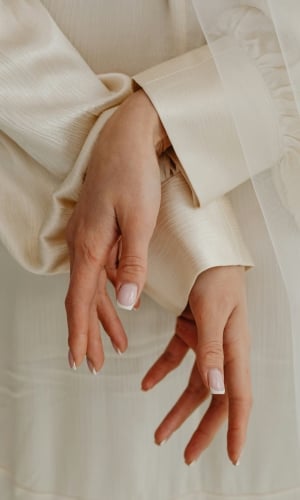 Close up of a French manicure at the Nail Salon